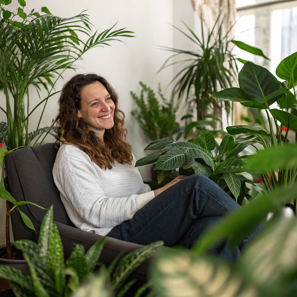 Emily Taylor surrounded by indoor plants