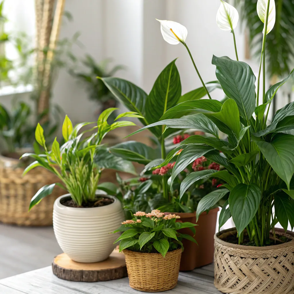 A variety of lush houseplants